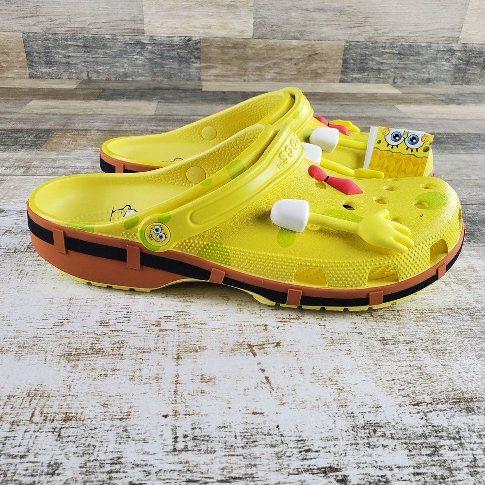 Crocs SpongeBob Classic Clogs Mens Sz 13 Yellow Rubber Slingback Round Toe
